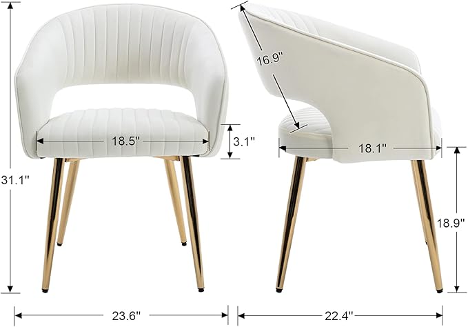 Modern Velvet Dining Chairs Set of 8, Upholstered Gold Dining Room Chairs with Hollow Back, Accent Armrest Kitchen Chairs with Gold Legs for Living Room Reception Beige