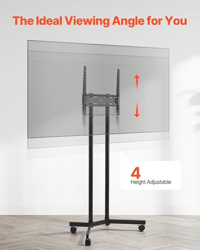 VEVOR Rolling TV Stand, Mobile TV Cart for 32-65 Inch Screens, Height Adjustable, Portable Monitor Stand with Wheels Holds up to 88 lbs for Living Room, Bedroom, Office, Outdoor, Max VESA 400x400mm