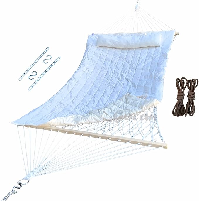Mesh Hammock,Cotton Rope hammocks with Pad Chains Hooks Tree Straps fit Stands from 9' to 15' for Outside Indoor Patio Yard