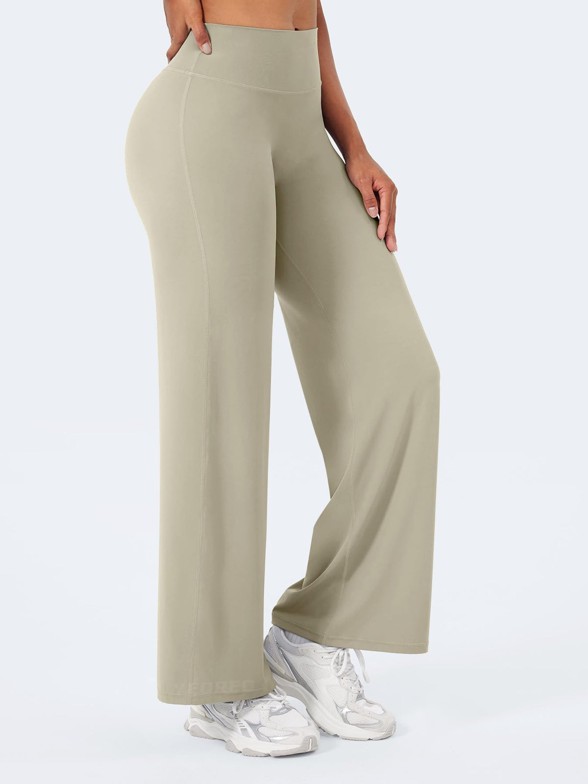 YEOREO Workout Womens Straight Leggings 29" Eddiy Yoga Pants Light Sand L