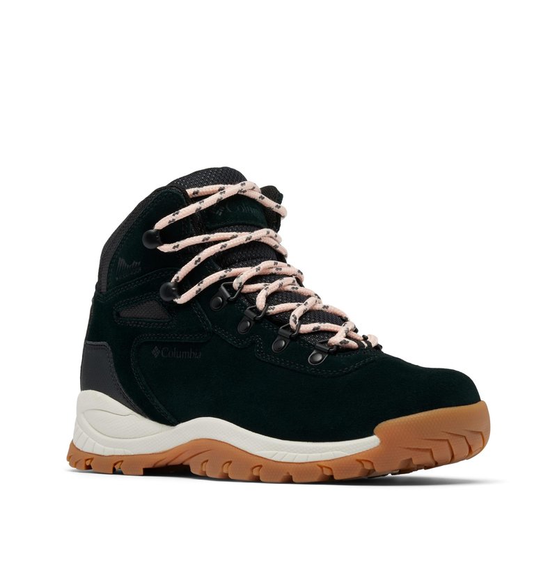 Columbia Womens Newton Ridge Plus Waterproof Amped, Black/Blush Rose, 9 Wide