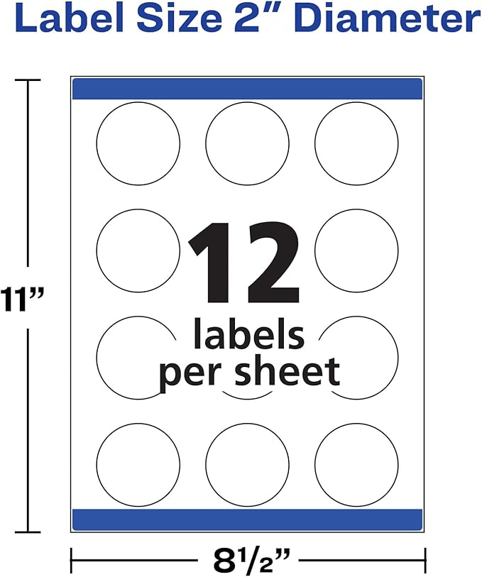 Avery Round Labels, 2" Diameter, Sure Feed Technology, Print-to-The-Edge, Easy Peel, Laser/Inkjet, Permanent, 120 Blank Circle Labels Total (22612) (Pack of 2)