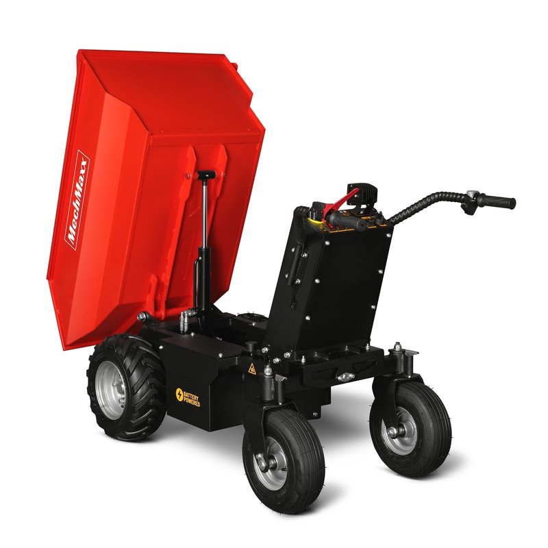 MechMaxx 1100Lb Loading 48V Battery Powered Wheel Barrow Electric Dumper Cart with 30W Light, Hydraulic Tipping, 1000W Brushless DC Motor, LED Display Screen, Model EH50 Red