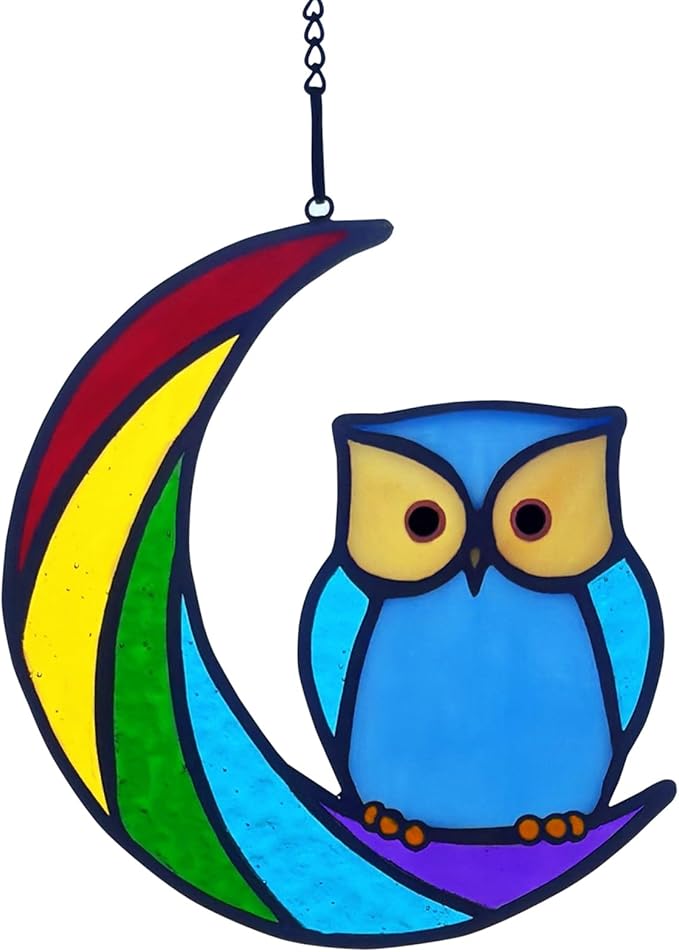 Stained Glass Owl Suncatcher Window Hanging Ornament, Stained Glass Birds Suncatcher for Window Decor,Owl Gifts for Women, Mom