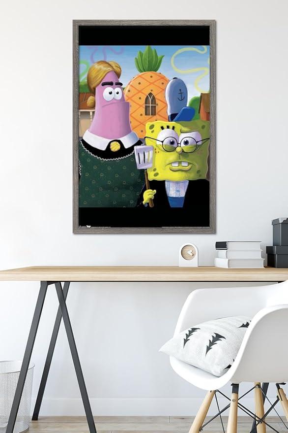 Trends International Nickelodeon Spongebob - American Gothic Wall Poster, 22.375" x 34", Barnwood Framed Version