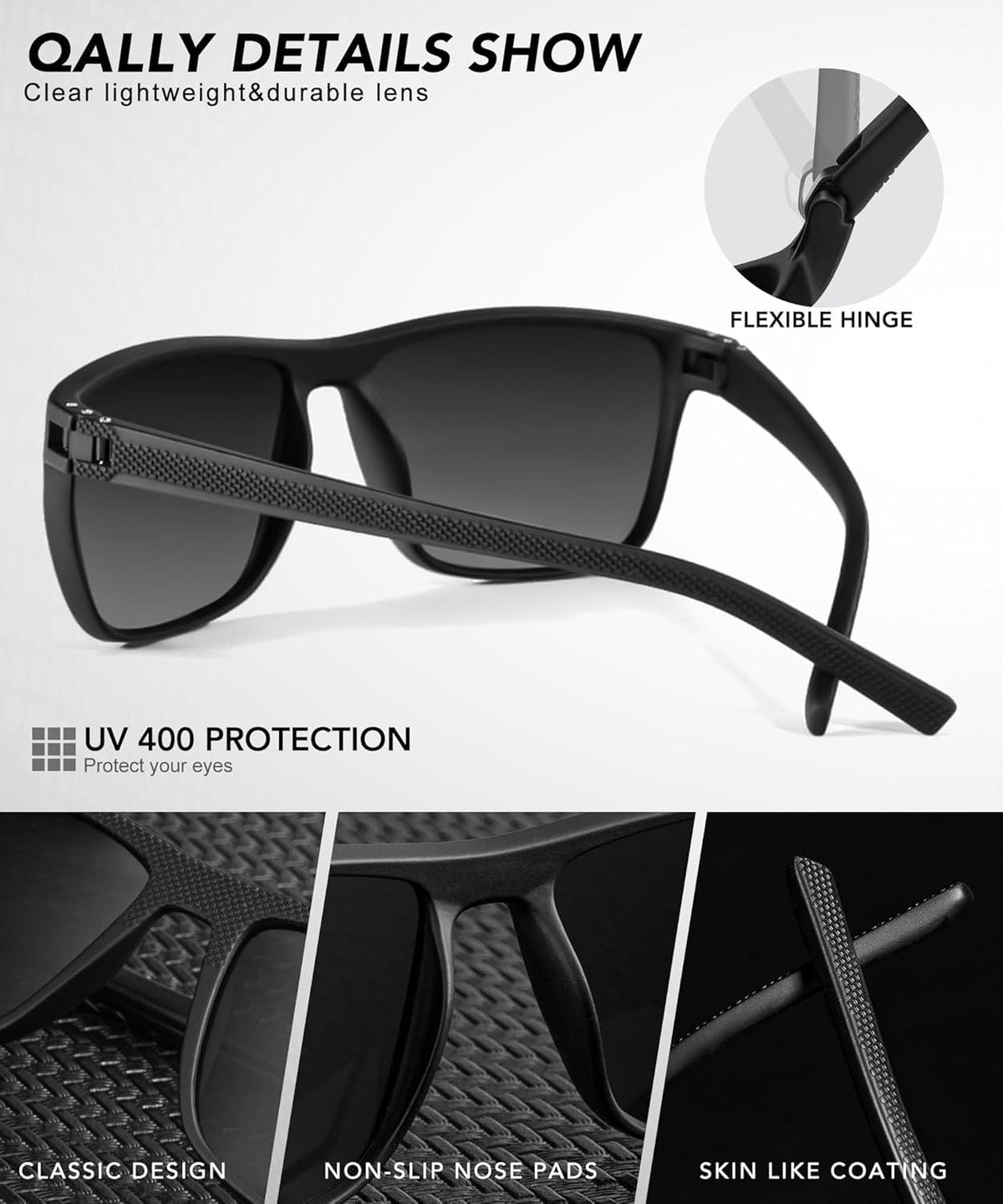 QALLY Night Vision Glasses Men, Night Driving Glasses for Men Lightweight Anti Glare 4 Packs