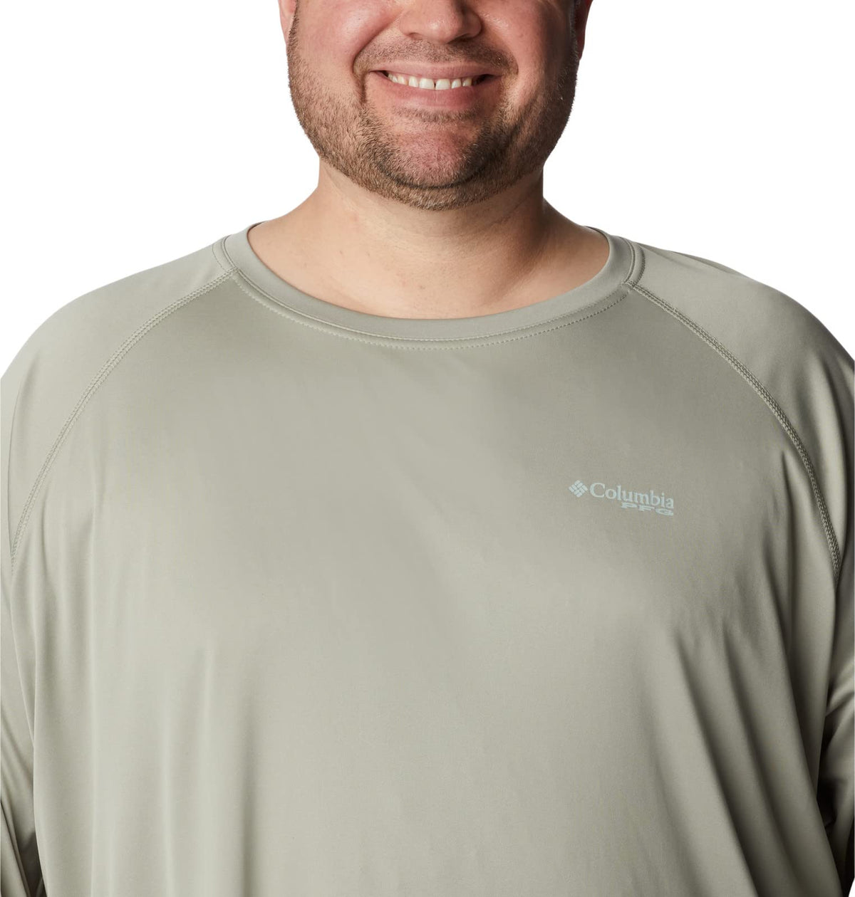 Columbia Men's Terminal Tackle Long Sleeve Shirt, Safari/Cool Green Logo, 3X Tall