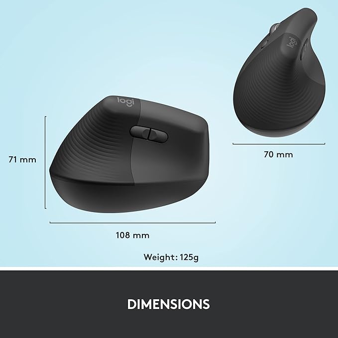 Logitech Lift Left Vertical Ergonomic Mouse, Left-Handed, Wireless, Bluetooth or Logi Bolt USB, Quiet clicks, 4 Buttons, Compatible with Windows/macOS/iPadOS, Laptop, PC - Graphite