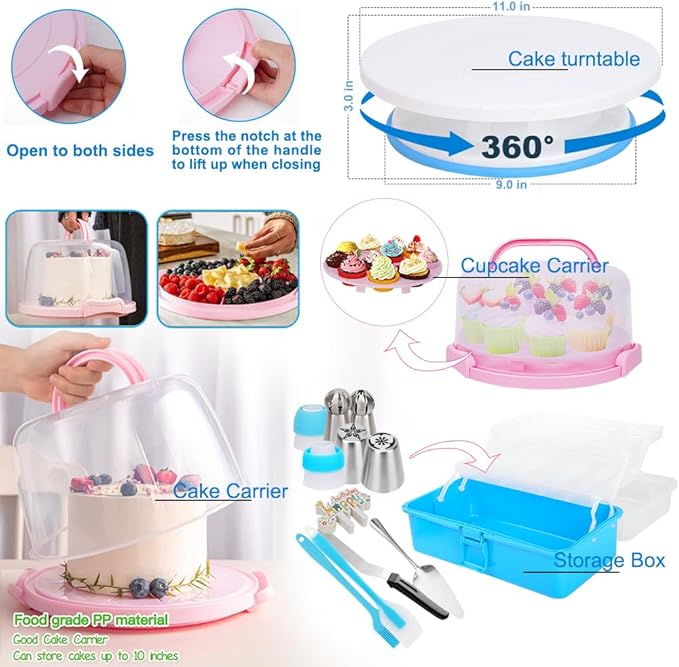 Cake Decorating Kit Supplies, 730 Pcs Cake Pop Kit with Cake Carrier Holder Springform Pan Sets Toolbox Organizer Turntable Piping Bags Tips for Beginner Professional Mothers Day Gifts for Mom