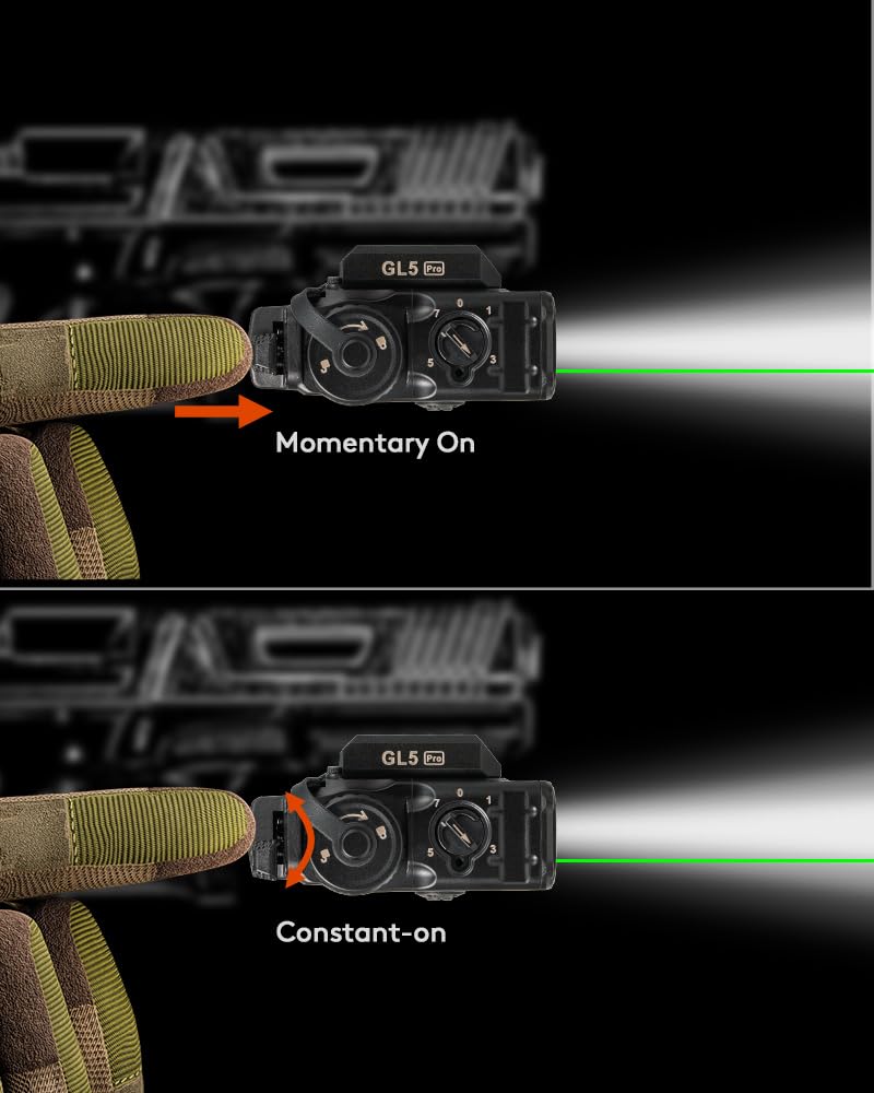 RovyVon GL5 Pro QD 4-in-1 Rail-Mounted Flashlight, 6 Mode for 400 Lumen Cool White LED/Green Light/IR Illuminator/IR Beam, Powered by Non-Rechargeable CR123A Battey