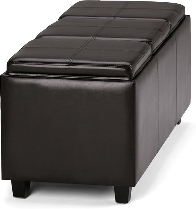 SIMPLIHOME Avalon Storage Ottoman - 42 inch Wide Upholstered Vegan Leather Rectangular Flip-Top Ottoman in Tanners Brown, Contemporary Coffee Table Ottoman for Living Room with Hidden Storage