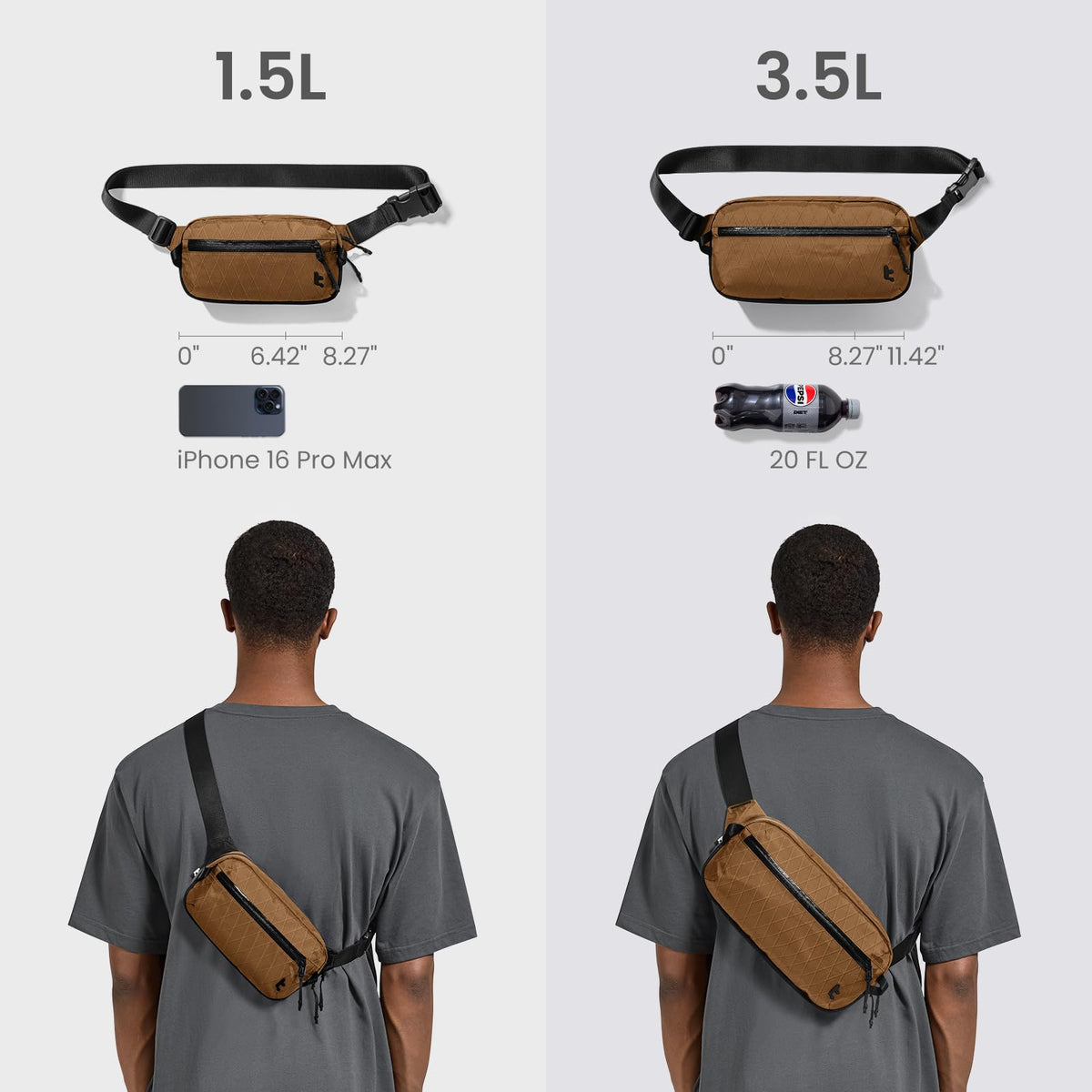 tomtoc 3.5L X-Pac Sling Bag with RFID Blocking, Crossbody Bag Minimalist Chest Shoulder Pack for Men/Women, Water-resistant Lightweight Casual Funny Pack for Travel/Daily Commute