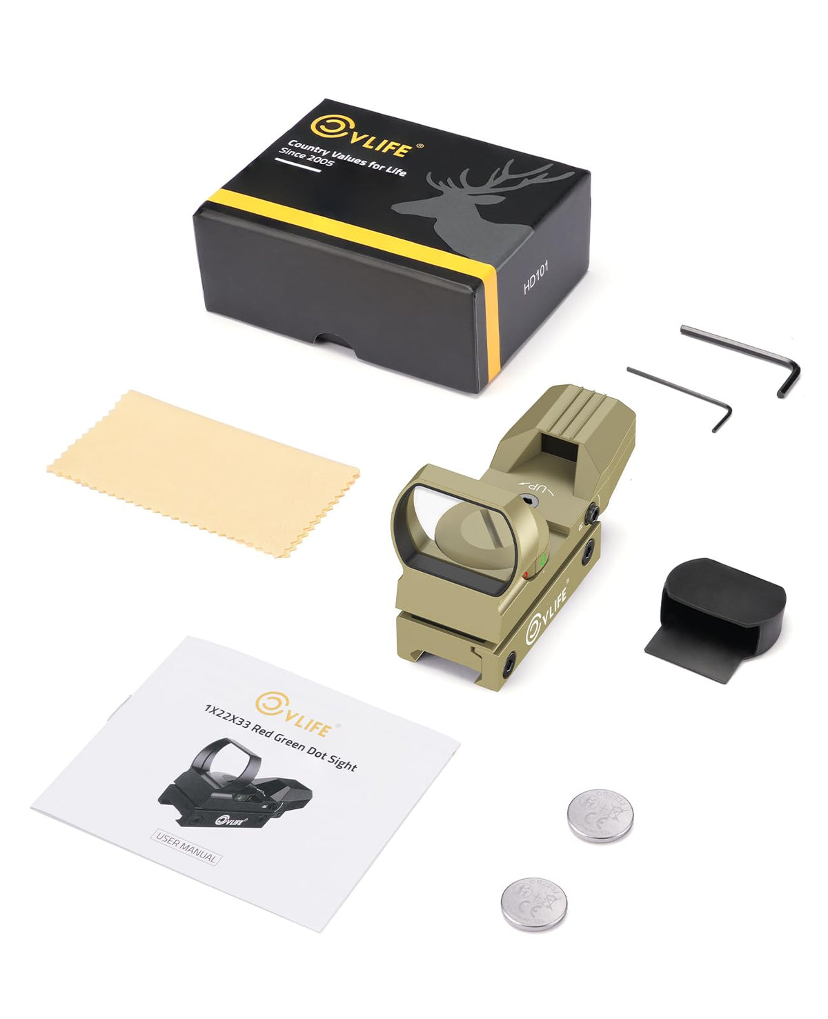 CVLIFE 1X22X33 Red Green Dot Sight, Reflex Sight for 20mm Picatinny Rail, Sand