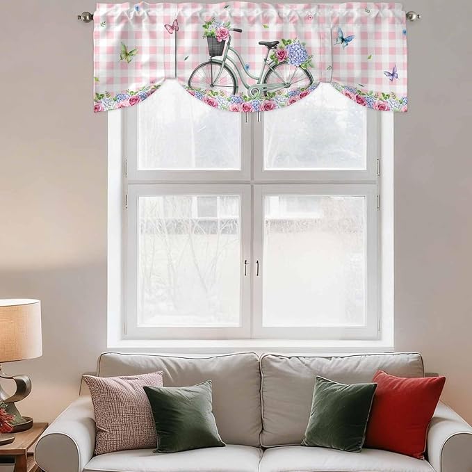 Spring Tie Up Valance Curtains for Windows, Kitchen Curtains Window Shades