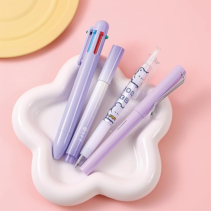 7 Pcs Cute Purple Stationery Set Kawaii School Supplies Office Supplies Including Ballpoint Pens Pencil Sharpener Highlighter Correction Tape Ruler Utility Knife (Purple)