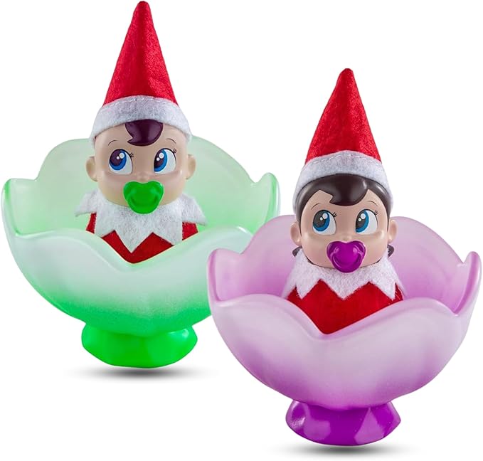 The Elf on the Shelf Frost Pips Mini Blooms with Frost Flower Cradle | Elf Baby Girl and Boy with Blue Eyes | Mini Elf Decorations for Kids | Frost Pips Collection of 2