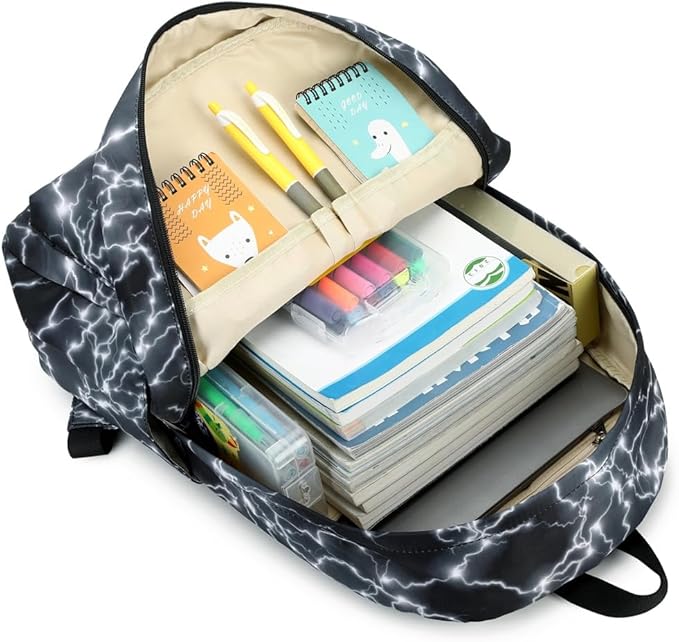 BABUN Backpack for Boys Middle Elementary Set for Kids Bookbag Lightning Laptop School Bags Waterproof With Lunch Box Bag (4-Black)