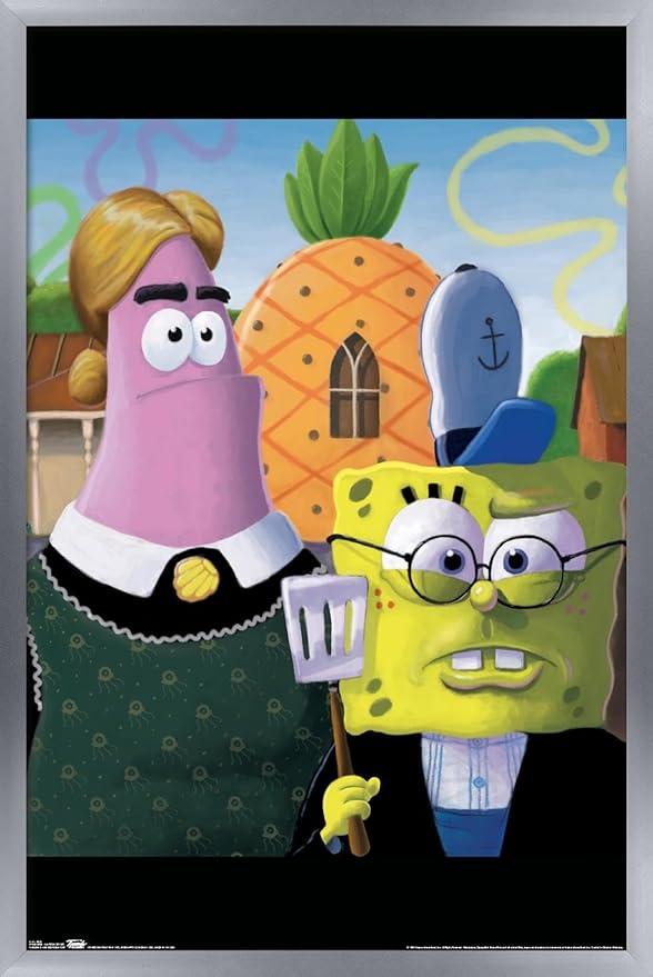 Trends International Nickelodeon Spongebob - American Gothic Wall Poster, 22.375" x 34", Silver Framed Version