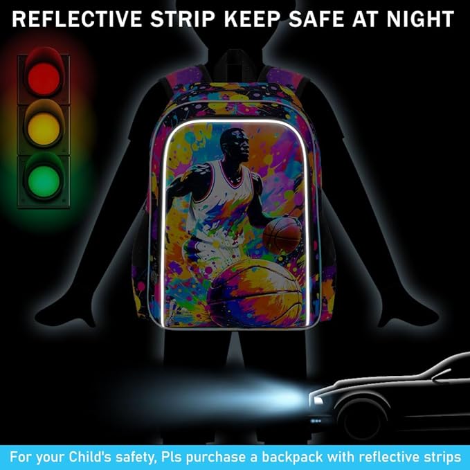 KLFVB 3PCS School Backpack for Boys, 17" Kids Basketball Bookbag and Lunch Box, Water Resistant Backpack for Teenagers Middle Elementary - Spray-painted Basketball