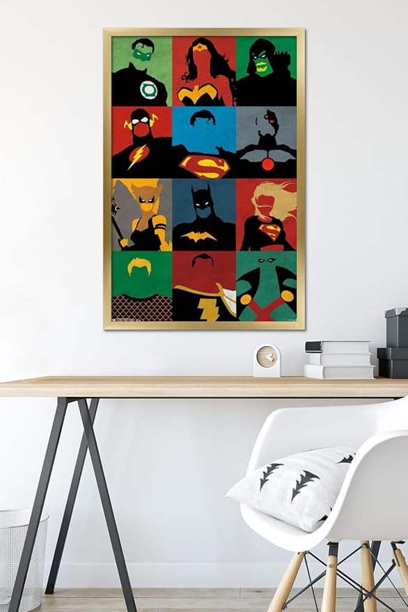 Trends International DC Comics - Justice League - Minimalist Wall Poster, 22.375" x 34", Gold Framed Version