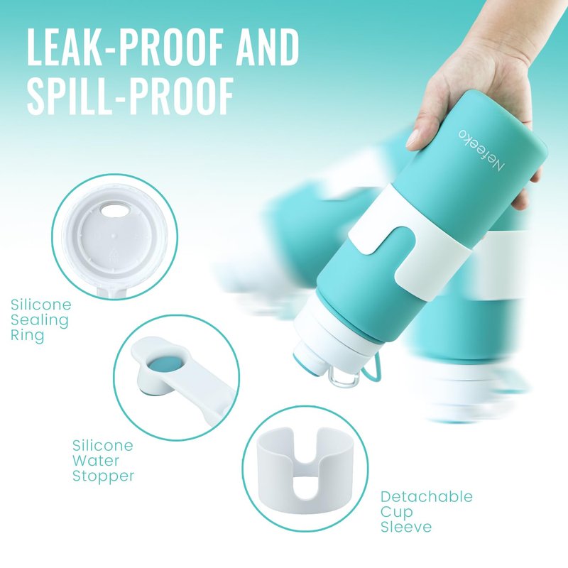 Nefeeko Collapsible Water Bottle, BPA Free 26oz Foldable Water Bottle for Travel Sports, Leak-Proof Spill-Proof Portable Water Bottles with Carabiner, Lightweight (Green)