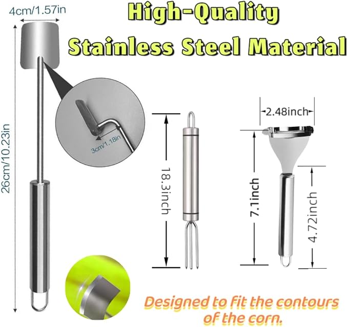Corn Peeler 3PCS Stainless Steel Corn Peeler,Stripper Tool and Corn Holder Set 2026 Corn Planer Cutter Thresher Scraper,Peel Corn Cob Separator Quick
