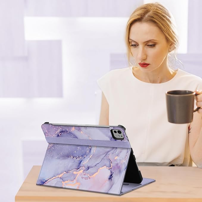 Fintie Folio Case for iPad Pro 11-inch (M5) 2025 / (M4) 2024 - Multiple Angles Viewing Stand Protective Cover with Pencil Holder & Pocket, Auto Wake/Sleep, Lilac Marble