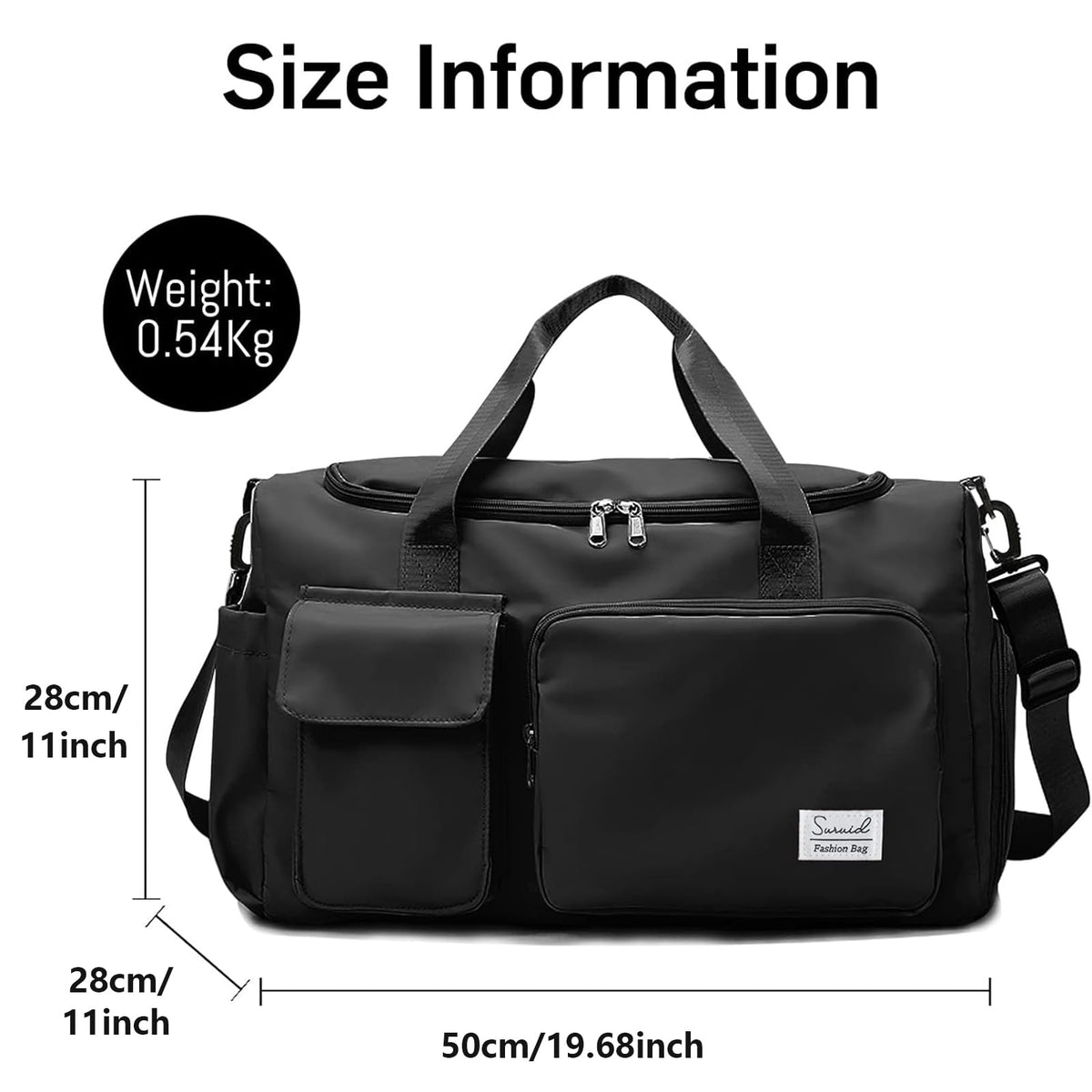 Suruid Sports Gym Duffel Bag with Shoes Compartment and Dry Wet Separated Pocket for Men and Women - Overnight Weekender Training Handbag Yoga Bag - Black