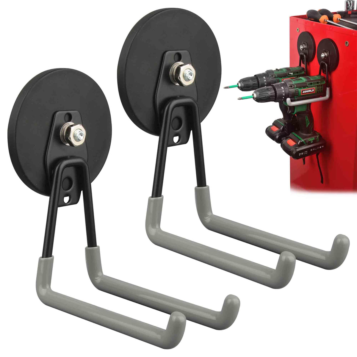 ULIBERMAGNET Magnetic Hooks,Heavy Duty Magnet Hooks,Large Manget with Hooks for Metal Cabinet Pegboard Garage Shelve Cart,2 Pack Tool Hook for Hammer Drill,Garden Tool(3.46inch/Silver)
