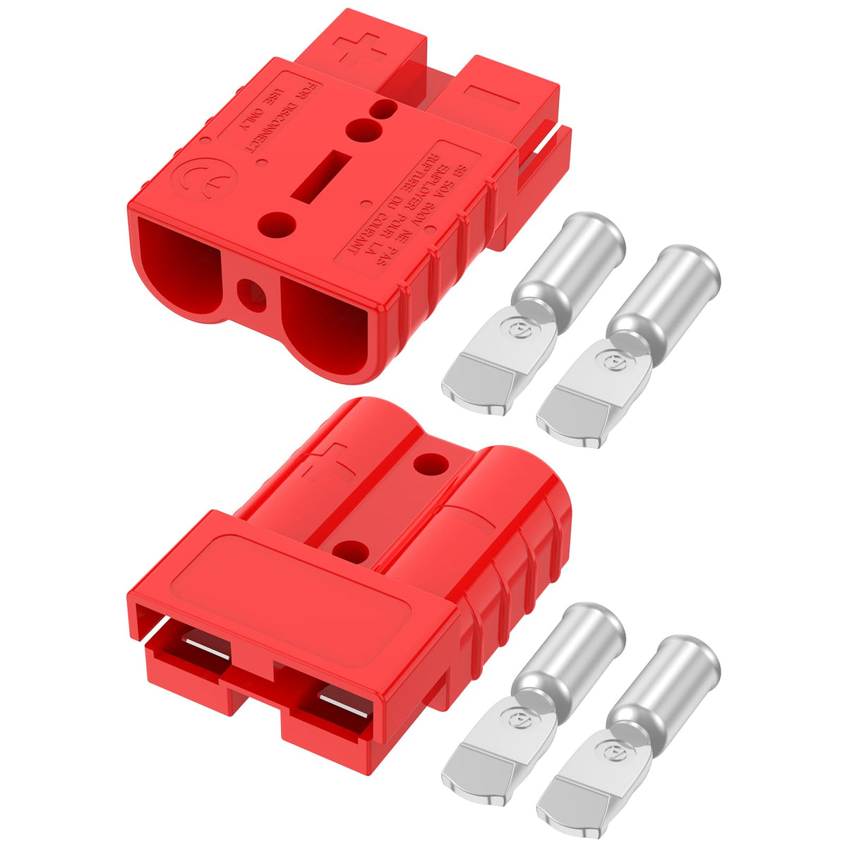 furwishlisting Anderson Connector 50A 600V Battery Quick Connect/Disconnect for 6-12 AWG Cables, Anderson Plug for Winch, Trailer, RV, Forklift (Red, 2 PCS)