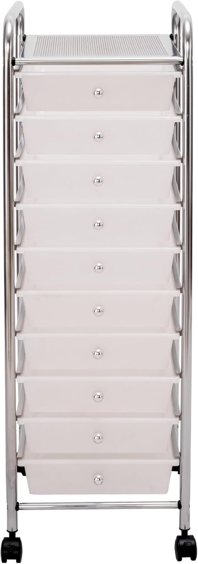 Seville Classics Rolling Utility Organizer Storage Cart, for Home Office, School, Classroom, Scrapbook, Hobby, Craft, 10 Drawer, Frost White