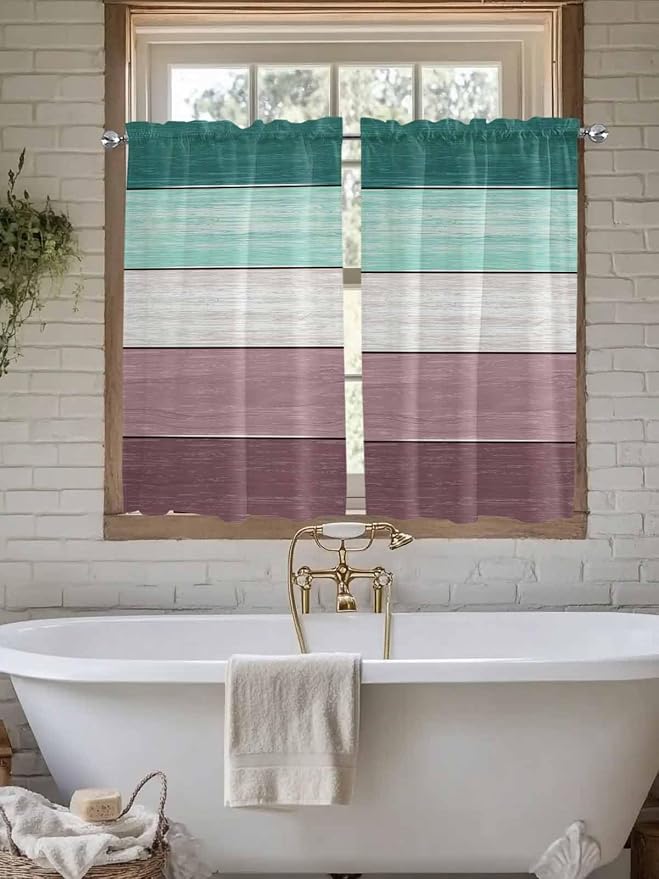 Retro Farm Woodcuts Texture Window Valance Curtains, 2 Panel