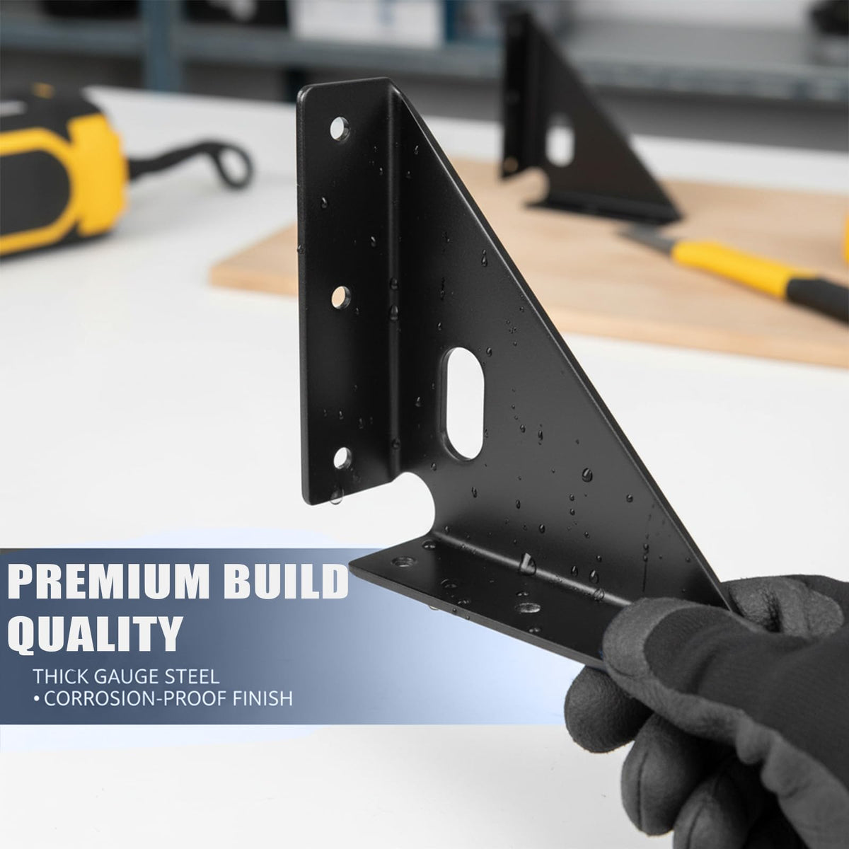 4 Pcs Heavy Duty Gusset Joints, Trapezi Corner Code, Metal Bracket Corner Brace, Furniture Shelf Support Joint Fasteners for Table, Chair, Cabinet & Bed Stabilization (Black)
