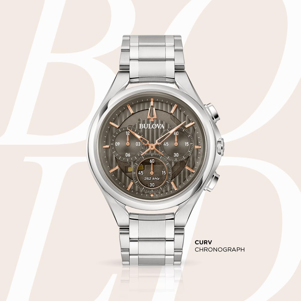Bulova Curv Grey Dial Stainless Steel Watch | 44mm | 96A298