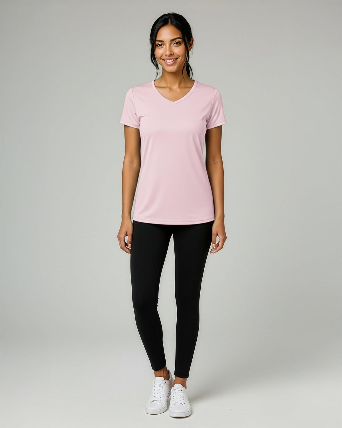 Real Essentials 5 Pack: Women's Dry-Fit Short Sleeve V Neck T Shirt Workout Fitness Yoga Top Tee (Available in Plus Size), Set 16, 2X