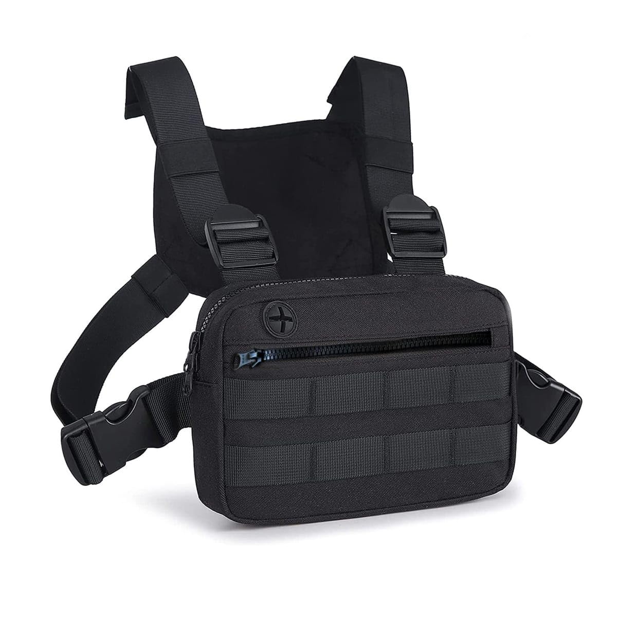 Muserise Outdoor Chest Bag For Men, EDC Chest Pack With Built-In Phone Holder, Lightweight Chest Rig Pouch (Black)