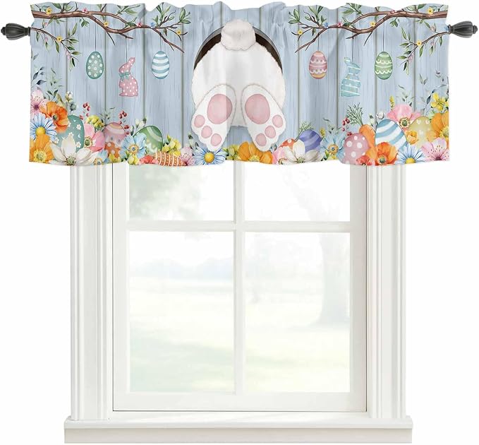 Easter Curtain Valances for Windows, Kitchen Valance Window Treatment, Spring