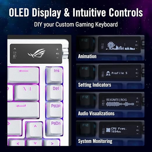ASUS ROG Azoth Wireless Mechanical Gaming Keyboard – 75% TKL, Tri-Mode Connectivity, Hot Swappable Pre-lubed ROG NX Storm Clicky Switches, PBT Keycaps, RGB, OLED Display, PC/Mac Support - White