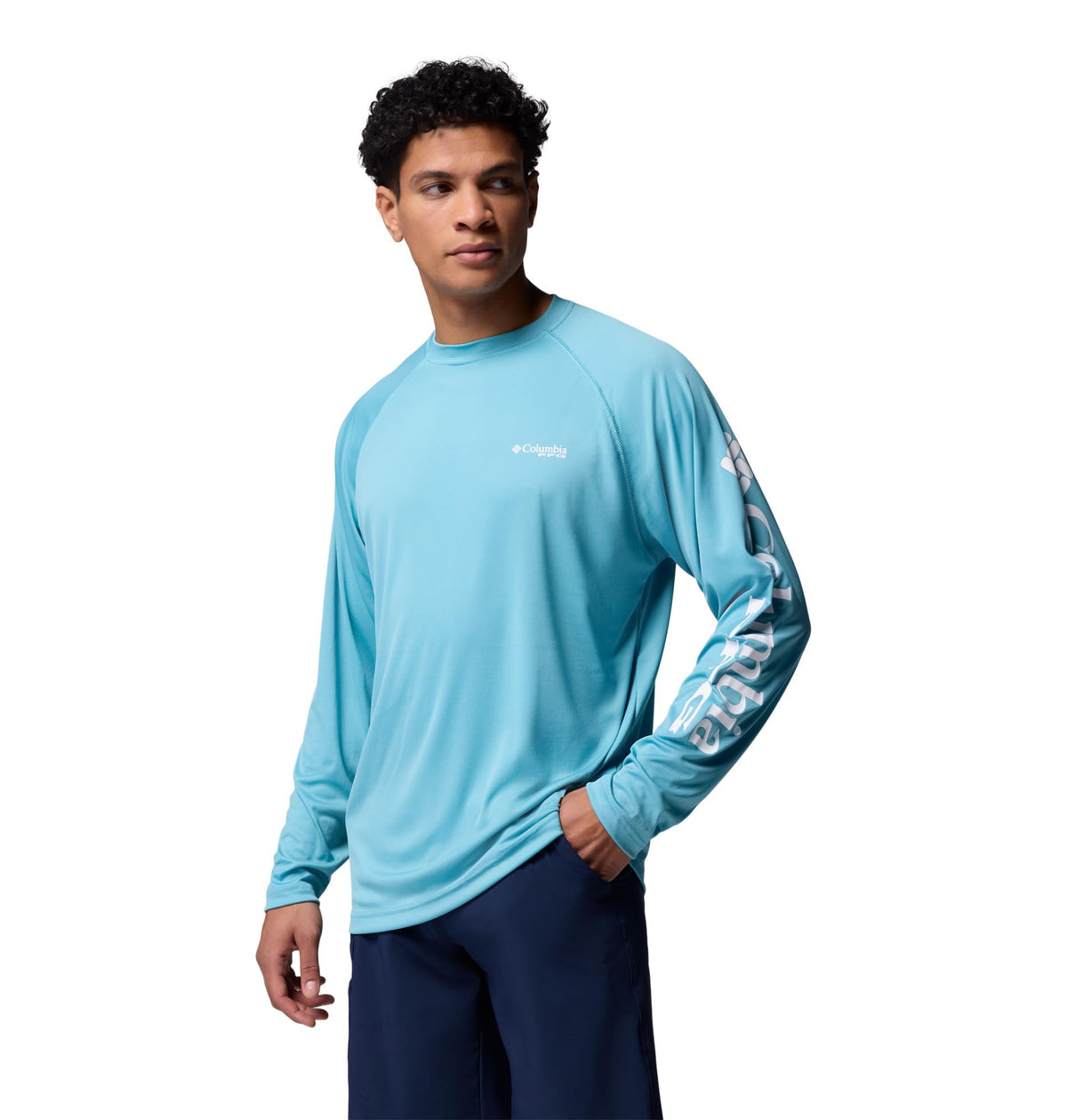 Columbia Men's PFG Terminal Tackle Long Sleeve Fishing Shirt, Vintage Blue/White Logo, 3X Tall