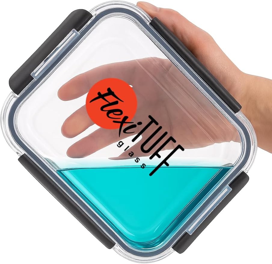FlexiTuff Glass 20pcs Set Food Storage Containers (10 Airtight & 10 Lids) |Lunch Containers | Meal Prep Containers | BPA Free, Leakproof Lids, Dishwasher, Microwave and Freezer Safe for Kitchen