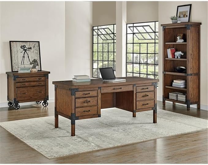 Pemberly Row Rustic Wood Lateral File with Legal/Letter File Drawer in Brown, Solid Wood, Sturdy Construction, Office or Home Storage, Secure Document Organization, Durable Design