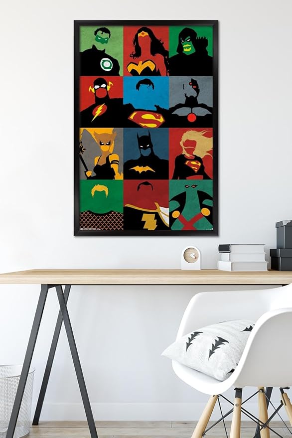 Trends International DC Comics - Justice League - Minimalist Wall Poster, 22.375" x 34", Black Framed Version
