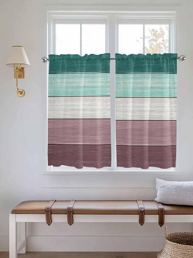 Retro Farm Woodcuts Texture Window Valance Curtains, 2 Panel