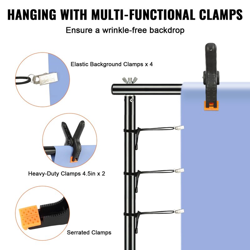 VEVOR 11.5 x 9.6 ft Heavy Duty Backdrop Stand, Height Adjustable Photography Backdrop Stand, Background Support System with 6 Clamps and A Carry Bag, for Party, Wedding, Display, Photo