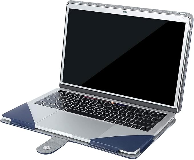 MOSISO Case Compatible with MacBook Air 13.6 inch M4 M3 M2 2025-2022 /Air 13 M1 2022-2018 /Pro 13 inch M2 M1 2025-2016, PU Leather Portfolio Protective Stand Cover, Navy Blue