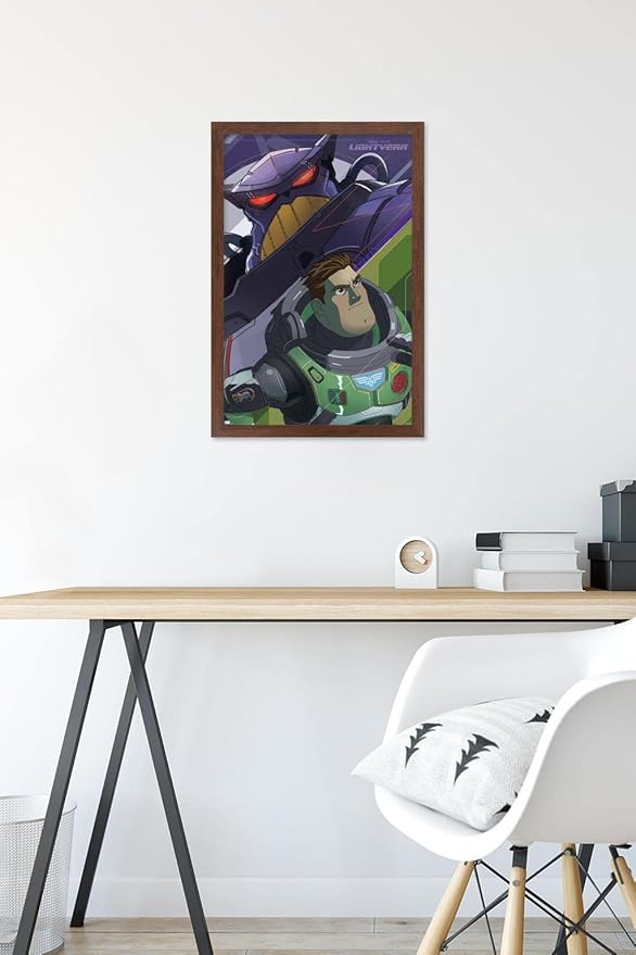 Trends International Disney Pixar Lightyear - Buzz and Zurg Wall Poster, 14.725" x 22.375", Mahogany Framed Version