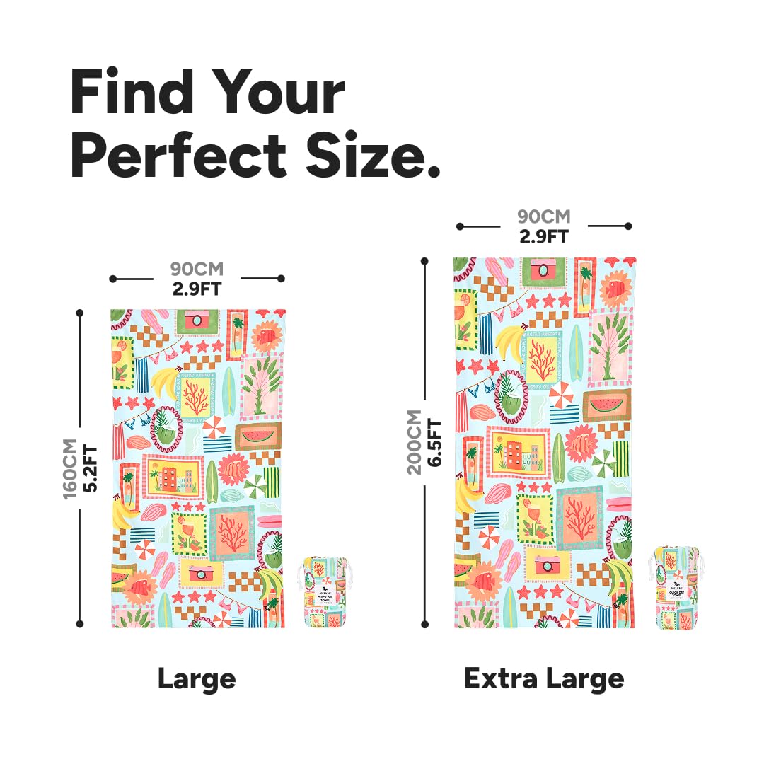 Dock & Bay Beach Towel - Quick Dry, Sand Free - Compact, Lightweight - 100% Recycled - Includes Bag - Wish You were Here - Large (160x90cm, 63x35)