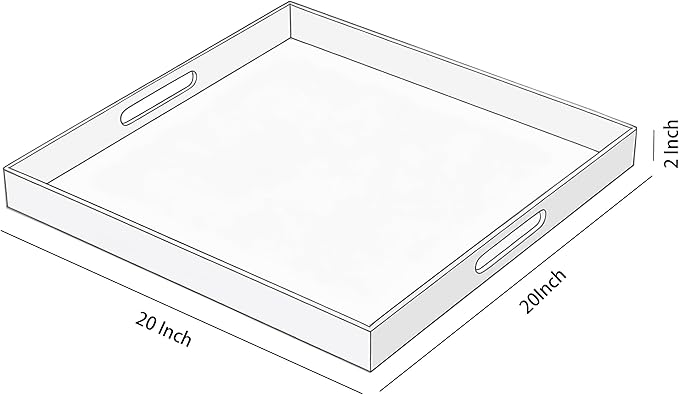 Glossy White Acrylic Serving Tray with Handles-Butler Trays for Coffee Table, Snacks,Breakfast in Bed, Kitchen Countertop,Vanity,Makeup Organizer,Ottoman (White, 20x20 Inch)