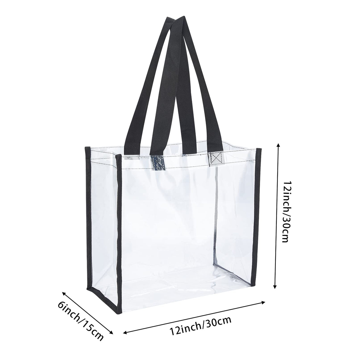 HAOGUAGUA 2-Pack Clear Tote Bag Stadium Approved 12x12x6, Transparent See Through Clear Tote Bag for Work, Sports Games, Concerts, Beach (Black)