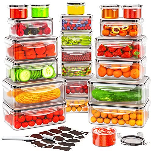 JSCARES 44 PCS Food Storage Container with Lid (22 Lids & 22 Containers) - Leakproof Meal-Prep Containers for Kitchen Storage Reusable Plastic Microwave/Dishwasher Safe with Labels & Pen - color: 5-22 Pack